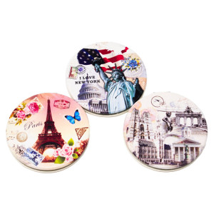 Pack of 3 Round Shaped Folding Compact Pocket Makeup Mirror Double Sided (5X Magnification + 1x Magnification) in Gift Box for Travel, Birthday, Wedding.