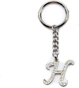 Chrome Plated Letter H Keychain Ring With Swarovski Crystals