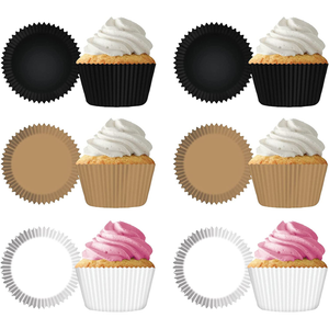 MADE IN USA Pack of 144 Thick Grease Resistant Fluted Cupcake Liners (Black, Brown & White)