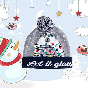Christmas Themed Light Up Beanie with LED Lights (Let It Glow!)