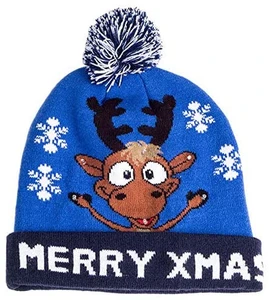Christmas Themed Light Up Beanie with LED Lights (Merry Xmas Moose)