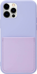 Lavender Felt Lined Silicone Phone Case with Stitched Front Pocket for iPhone 12 Pro Max + Tempered Glass Screen Protector
