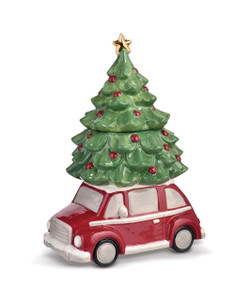 Car With Christmas Tree Winter Holiday Ceramic Cookie Jar