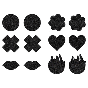 6 Pairs  Disposable Black Glitter Assorted Nipple Cover Pasties
