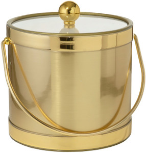 Hand Made In USA Brushed Gold Double Walled 3Quart Insulated Ice Bucket With Ice Tongs (Metallic Deco Collection)