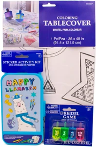 Children's Hanukkah Activity Set Includes Activity Sheets, Stickers, Colorin Table Cover & Plastic Dreidel Game