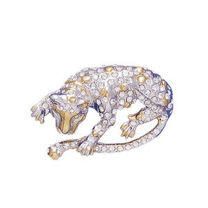 LEOPARD PIN 18KT Two Tone Plated Pins with Hand Set Swarovski Crystals