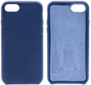 Genuine Cowhide Navy Blue Leather Cell Phone Case for iPhone 8