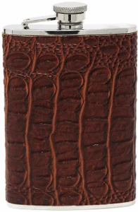 8 oz Brown Crocodile Leather Discrete Pocket Hip Alcohol Liquor Flask - Made from 304 (18/8) Food Grade Stainless Steel