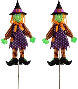 S6968_WITCH  Set of 2 Themed Halloween Friendly Witch 48" Yard Garden Stakes