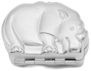 Silver Rhino Shaped Pocket Purse Portable Travel Pill Box & Medicine Organizer (1 Large Compartment)