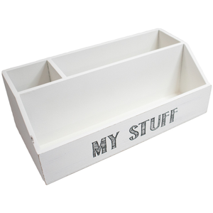 My Stuff Rustic Wooden Office Desk Organizer & Mail Rack with Distressed Wood Finish 11" X 6" X 4" (White)