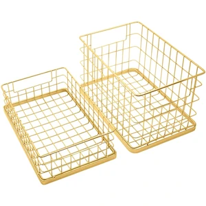 S8135 | Set of 2 Stackable 10" Metal Wire Storage Basket Bins With Handles