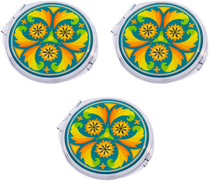 Set of 3 Round-Shaped Double Sided Compact Slim Mirrors With Printed Insert