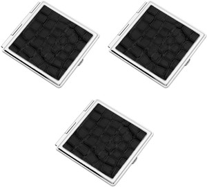 Set of 3 Double Sided Magnifying Square Compact Mirrors With Leatherette Insert