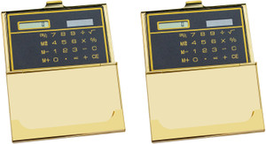 Set of 2 Slim Metal Business Card Holder Cases With Built-in Solar Calculator