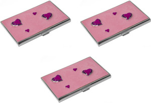 Set of 3 Slim & Minimalist Metal Business Card Holder Unisex Case With Enamel Insert