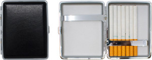 Set of 2 Metal-Plated 100s Leather Cigarette Case & Stash Box