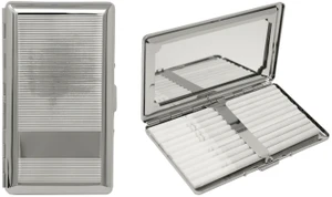 Silver Classic | Set of 2 Metal-Plated 120s Compact Cigarette Case With Built-in Mirror
