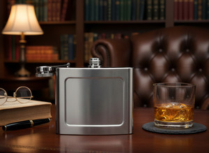 Set of 2 Stainless Steel 5 Oz Classic Hip Flasks With Recessed Customization Panel