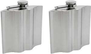 Set of 2 Stainless Steel 6 Oz Sculpted Wave Hip Flasks