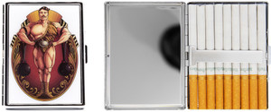 Vintage Weightlifter | Metal-Plated Ultra Compact 100mm Cigarette Case With Insert