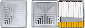Silver Cross Pattern | Set of 2 Metal-Plated Compact 84mm Cigarette Case