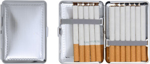 Silver Sun Border | Set of 2  Metal-Plated Compact 84mm Cigarette Case With Elastic Bands