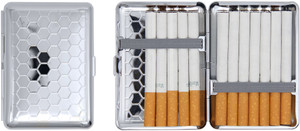 Silver Honeycomb | Set of 2 Metal-Plated Compact 84mm Cigarette Case With Elastic Bands