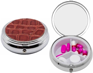 P3458 - Faux Leather Round Pill Boxes With 3 Compartments