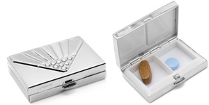 Silver Diamond Gem | Set of 2 Rectangular-shaped Pill Boxes With 2 Compartments