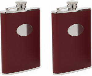 8oz Smooth Burgundy | Set of 2 Stainless Steel Pocket Hip Flasks Wrapped in Faux Leather