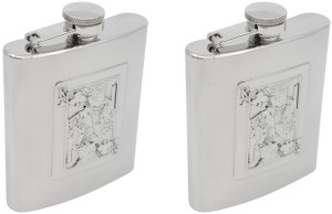 8oz King of Clubs | Set of 2 Classic Stainless Steel Pocket Hip Flasks