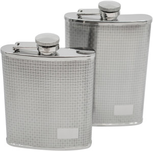 6oz Thatch Print | Set of 2 Classic Stainless Steel Pocket Hip Flasks