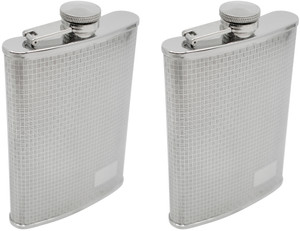 8oz Thatch Print | Set of 2 Classic Stainless Steel Pocket Hip Flasks