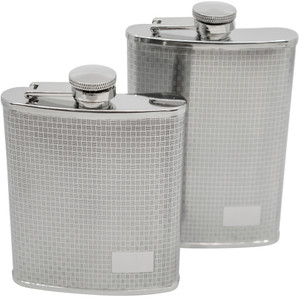 Thatch Print | Set of 2 Classic Stainless Steel Pocket Hip Flasks