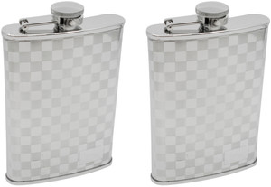 8oz Checker Print | Set of 2 Classic Stainless Steel Pocket Hip Flasks