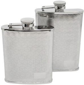 3D Cube Print | Set of 2 Classic Stainless Steel Pocket Hip Flasks