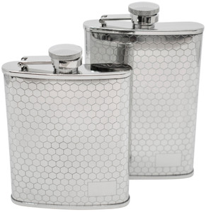 6oz Honeycomb Print | Set of 2 Classic Stainless Steel Pocket Hip Flasks