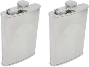 8oz Debonair Print | Set of 2 Classic Stainless Steel Pocket Hip Flasks
