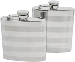 6oz Stripes | Set of 2 Classic Stainless Steel Pocket Hip Flasks