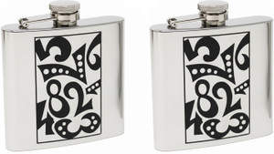 6oz Black Numerical | Set of 2 Classic Stainless Steel Pocket Hip Flasks