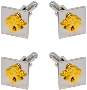 Golden Elephant | Set of 2 Silver Stainless Steel Alloy Shirt Cufflinks