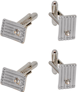 Ridge Rhinestone | Set of 2 Silver Stainless Steel Alloy Shirt Cufflinks