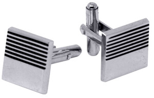 Black Streak | Set of 2 Silver Stainless Steel Alloy Shirt Cufflinks