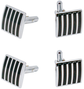 Black Stripes | Set of 2 Silver Stainless Steel Alloy Shirt Cufflinks