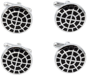 Black Pattern | Set of 2 Silver Stainless Steel Alloy Shirt Cufflinks