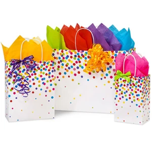 S6804 SET | Rainbow Confetti | Recyclable Paper Shopping Bags with Tissue Paper