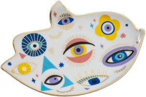 S8184 HAMSA | Ceramic Hamsa Evil Eye Trinket Jewelry Dish
