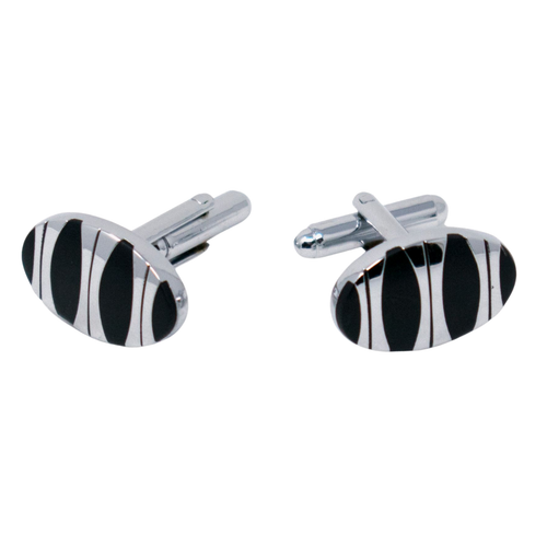 Men's PlatinumPlated Black Oval Cufflinks in Gift Box